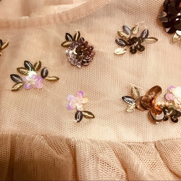 💜3/&30 Size 8 Peach Blush Cold Shoulder Sequinned Tulle Party Dress - Picture 7 of 8